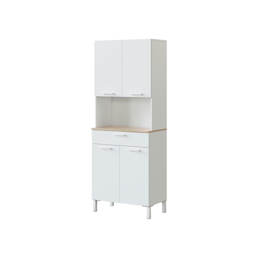 Buffet de cuisine KIRA - Décor blanc artik et chene canadien - 4 Portes + 1 Tiroir - L186 x H72 x P40 cm