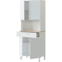 Buffet de cuisine KIRA - Décor blanc artik et chene canadien - 4 Portes + 1 Tiroir - L186 x H72 x P40 cm