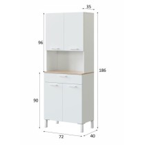 Buffet de cuisine KIRA - Décor blanc artik et chene canadien - 4 Portes + 1 Tiroir - L186 x H72 x P40 cm