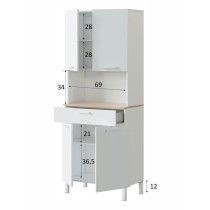 Buffet de cuisine KIRA - Décor blanc artik et chene canadien - 4 Portes + 1 Tiroir - L186 x H72 x P40 cm