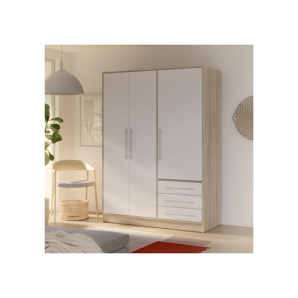 Armoire - Bois aggloméré chene et blanc - Contemporain - Chambre - L