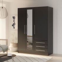 Armoire 3 portes battantes avec miroir + 3 tiroirs - Bois aggloméré