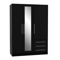 Armoire 3 portes battantes avec miroir + 3 tiroirs - Bois aggloméré