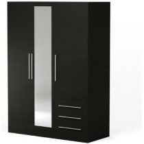 Armoire 3 portes battantes avec miroir + 3 tiroirs - Bois aggloméré