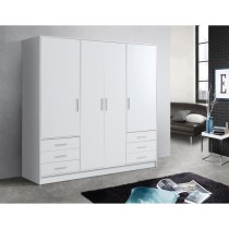 Armoire 4 portes battantes + 6 tiroirs - Bois aggloméré - Blanc mat