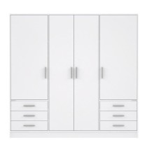 Armoire 4 portes battantes + 6 tiroirs - Bois aggloméré - Blanc mat