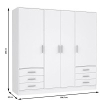 Armoire 4 portes battantes + 6 tiroirs - Bois aggloméré - Blanc mat