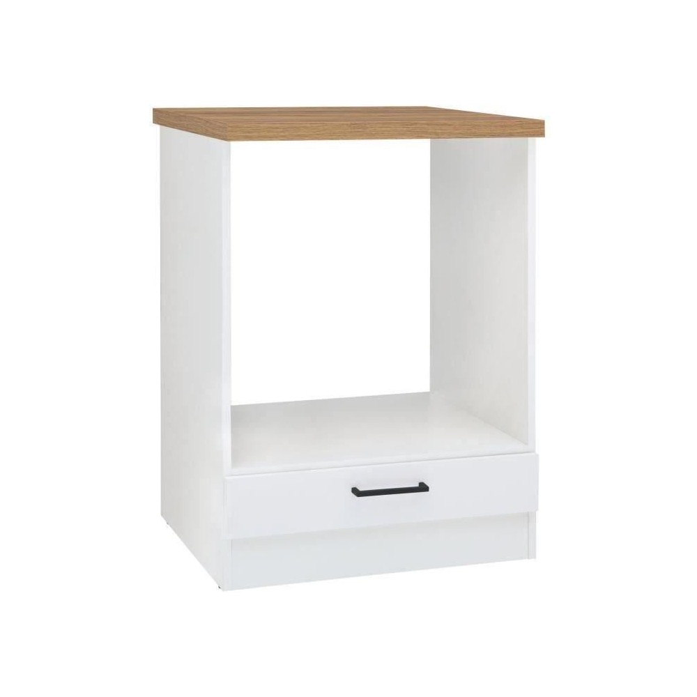 JUNONA Meuble bas four 60 cm - Plan de travail - Blanc brillant