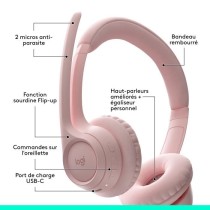 Casque PC Logitech Zone 300 Bluetooth sans fil avec microphone anti-parasite - Rose