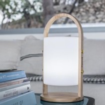 Lanterne LED Woody - LUMISKY - Blanc - Design scandinave - Poignée en bois naturel - Autonomie 10h