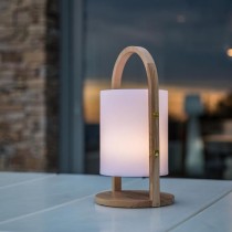 Lanterne LED Woody - LUMISKY - Blanc - Design scandinave - Poignée en bois naturel - Autonomie 10h