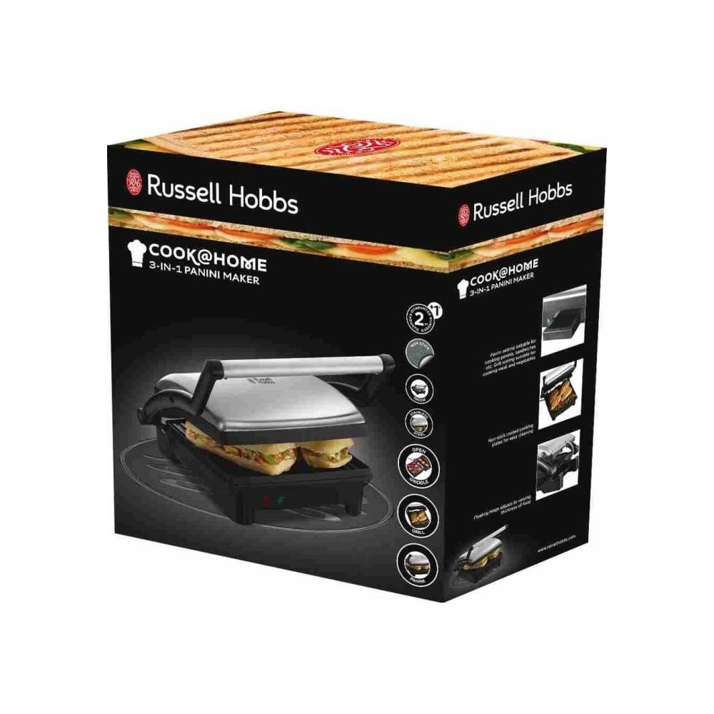 Grill barbecue 3 en 1 - RUSSELL HOBBS - Cook at Home - 17888-56 - 1800 W - 5 portions - Acier brossé