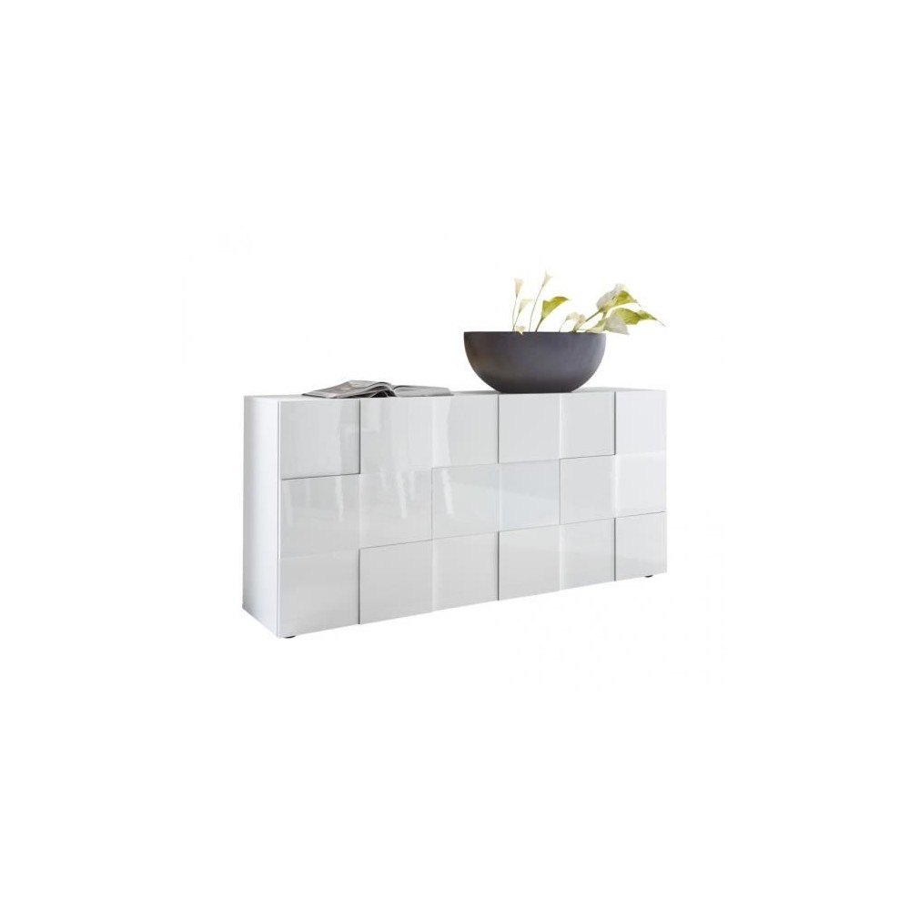 Buffet 3 portes 181 cm - Blanc laqué brillant - Style contemporain - MILANO