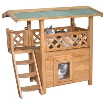 Maisonnette pour chat - KERBL - Lodge - Bois - Marron / Vert - 77 x 50