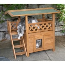 Maisonnette pour chat - KERBL - Lodge - Bois - Marron / Vert - 77 x 50