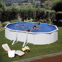 GRE - Kit Piscine hors sol acier ovale blanche 5,27m x 3,27m x H: 1,22