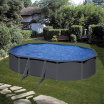 GRE - Kit Piscine hors sol acier ovale grise anthracite - 5,27m x 3,27