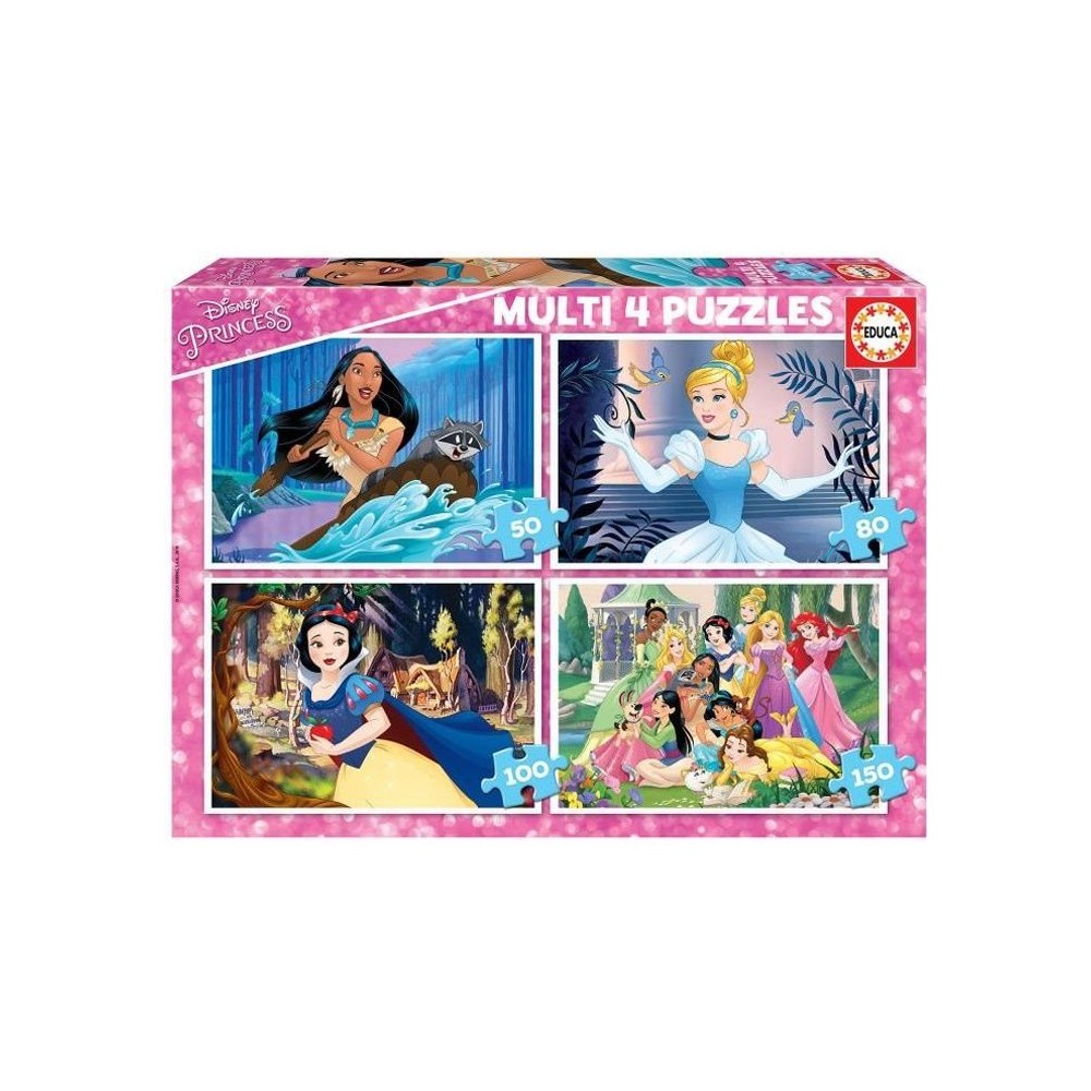 Puzzles Disney Princesses - EDUCA - Multi 4 En 1 - 100-200 pieces - Dessins animés et BD - Rose