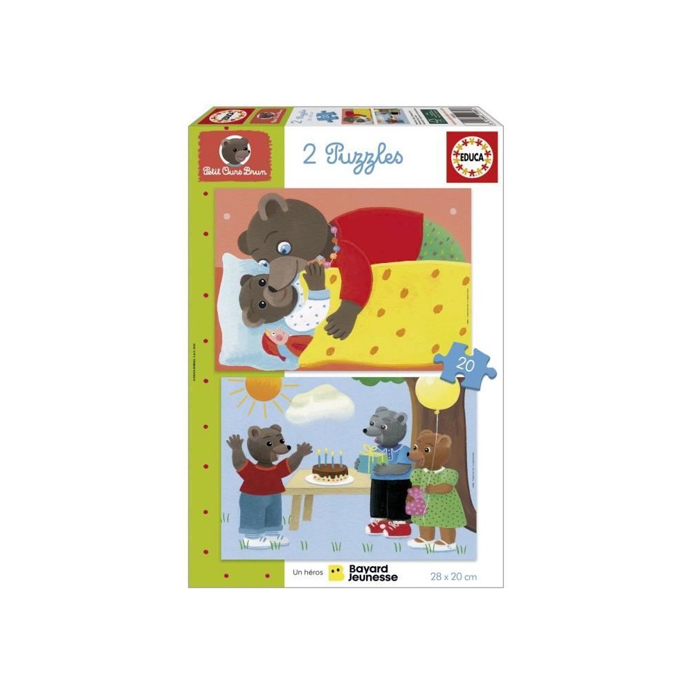 Puzzle - EDUCA - Petit Ours Brun : Ensemble de 2 puzzles de 20 pieces pour enfants des 4 ans