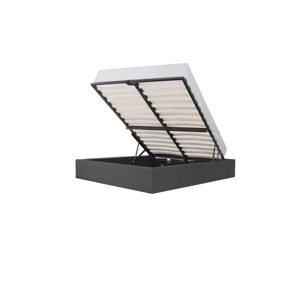 ECLIPSE Lit coffre adulte - Tissu gris foncé - Sommier inclus - l 140