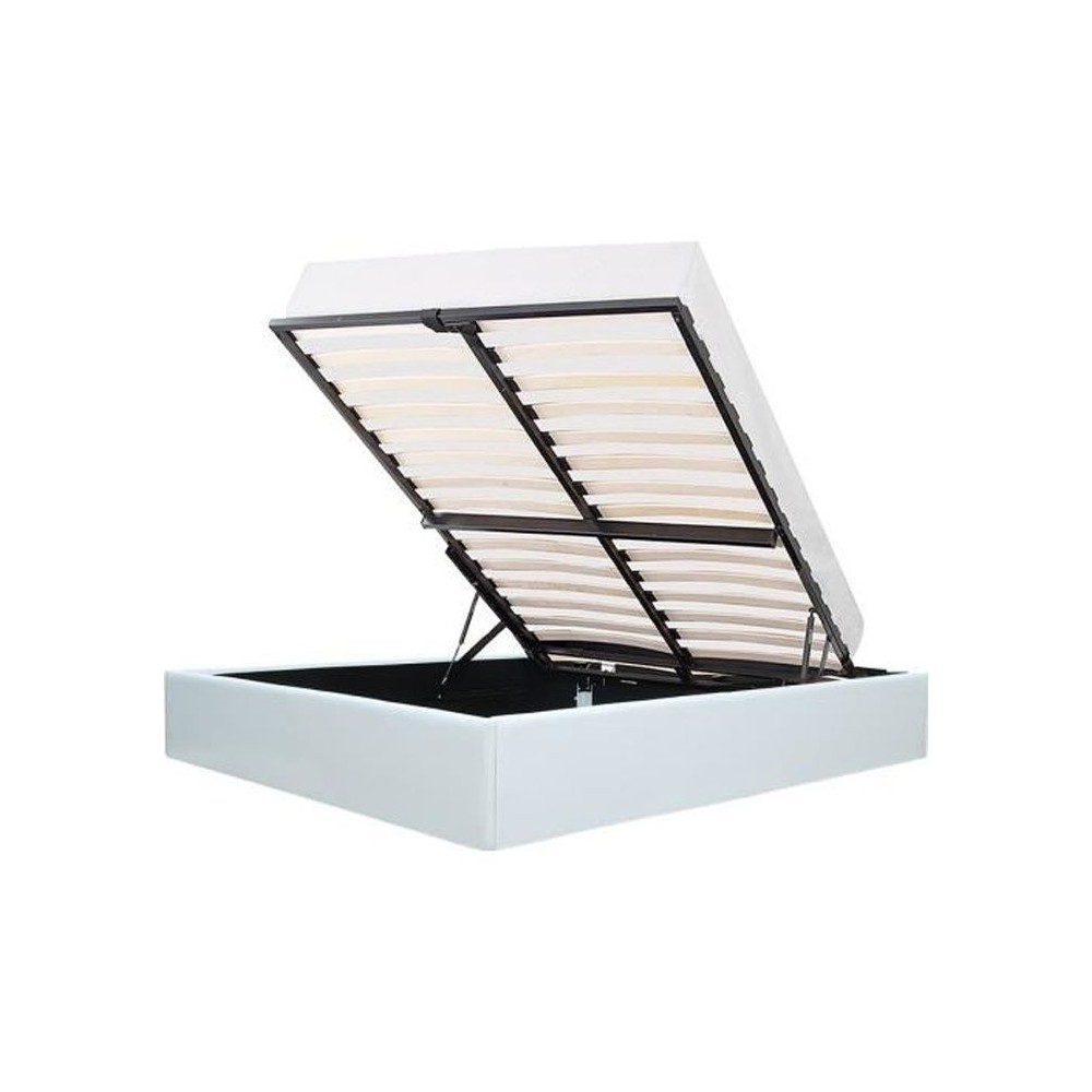 ECLIPSE Lit adulte 140x190 cm avec Coffre de rangement - Simili Blanc