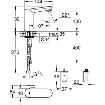 Mitigeur lavabo infrarouge GROHE Get E - limitateur température ajustable - déclenchement sans contact