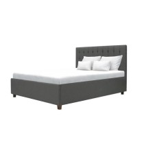 Lit coffre adulte EMILY - 160 x 200 cm - Tissu gris foncé - Sommier i