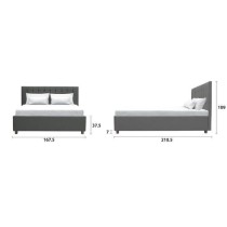 Lit coffre adulte EMILY - 160 x 200 cm - Tissu gris foncé - Sommier i