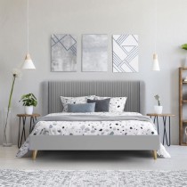 Lit adulte HEIDI - 140 x 190 cm - Velours gris - Sommier inclus