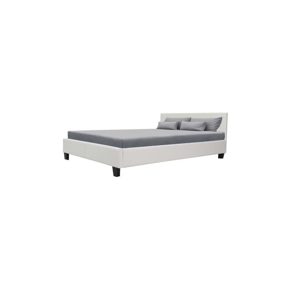 KANSAS Lit adulte 140 x 190 cm - Simili blanc - Sommier inclus