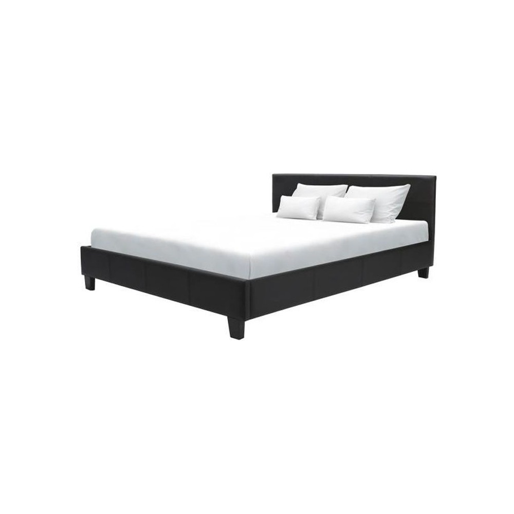 KANSAS Lit adulte 140x190 cm - Simili noir - Sommier inclus