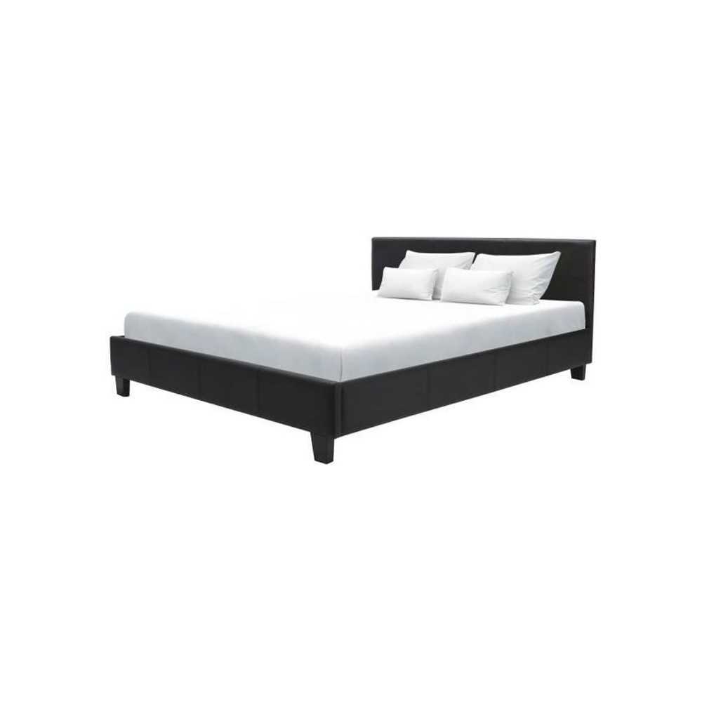 KANSAS Lit adulte 160x200 cm - Simili noir - Sommier inclus