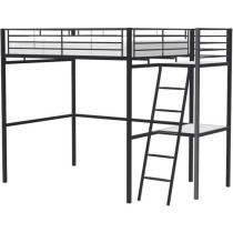 Lit mezzanine avec bureau en métal époxy - Noir - Sommier inclus - 1