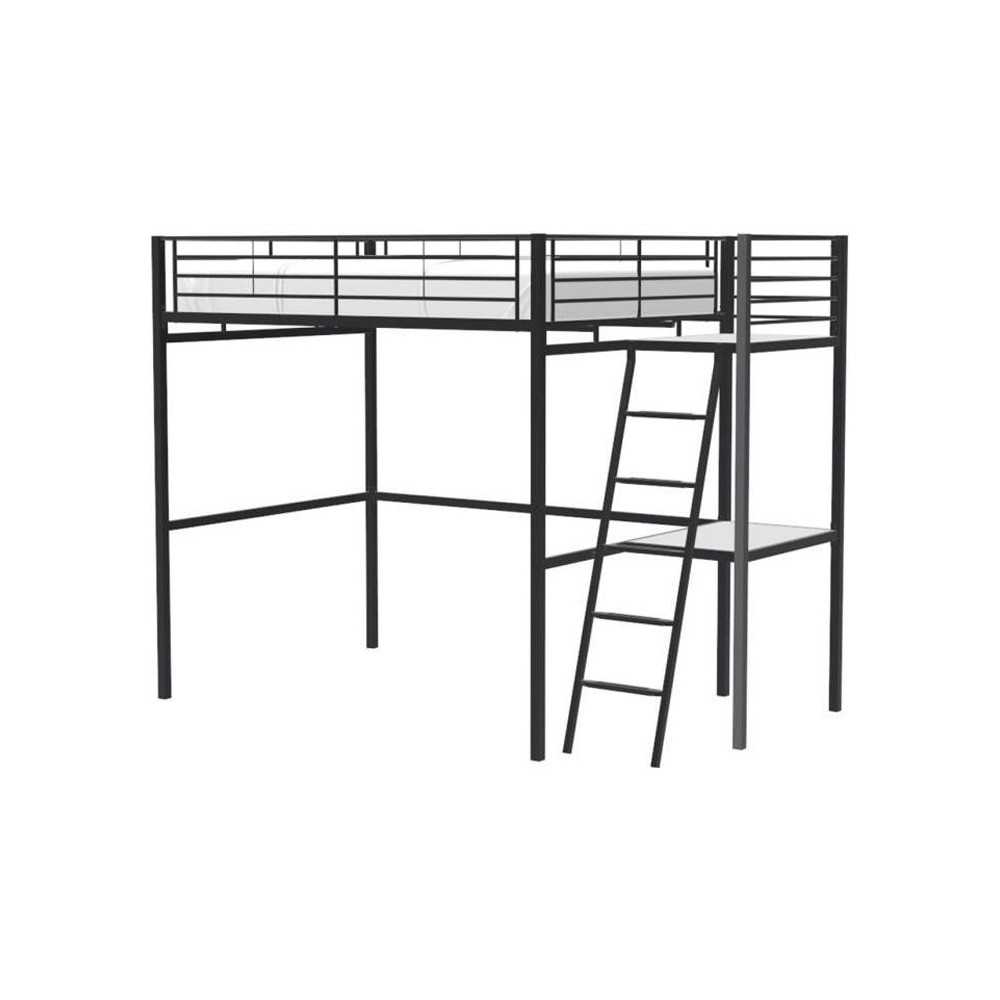 Lit mezzanine avec bureau en métal époxy - Noir - Sommier inclus - 1