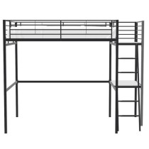 Lit mezzanine avec bureau en métal époxy - Noir - Sommier inclus - 1