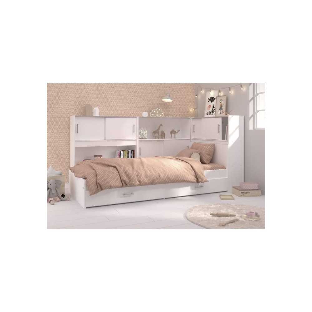 PARISOT SCOOP Lit Enfant l90x L200 cm avec 3 meubles de rangement - Co