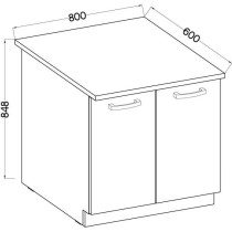 Meuble bas 2 portes battantes avec plan de travail - Gris mat - L 80 x