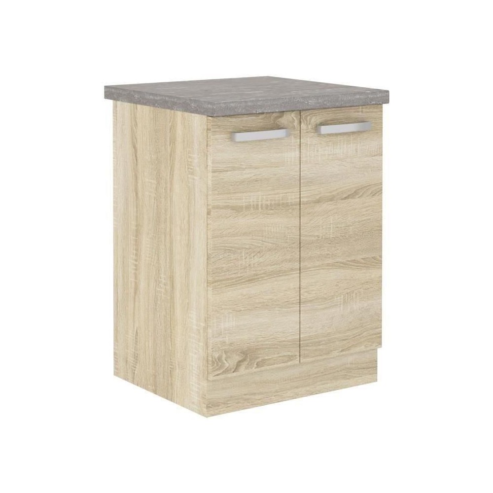 Meuble bas 2 portes battantes - Décor chene sonoma - L 60 x P 51,6 x