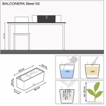 Pot de fleur LECHUZA Balconera Steel 50, gris perle satiné