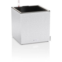 Pot de fleur LECHUZA Canto Stone Cube 30 - kit complet LED, blanc quar