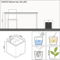 Pot de fleur LECHUZA Canto Stone Cube 30 - kit complet LED, blanc quar