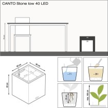 Pot de fleur LECHUZA Canto Stone Cube 40 - kit complet LED, blanc quar