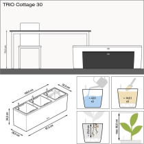 Jardiniere Trio Cottage 30 - LEC - kit complet - blanc - résistant au