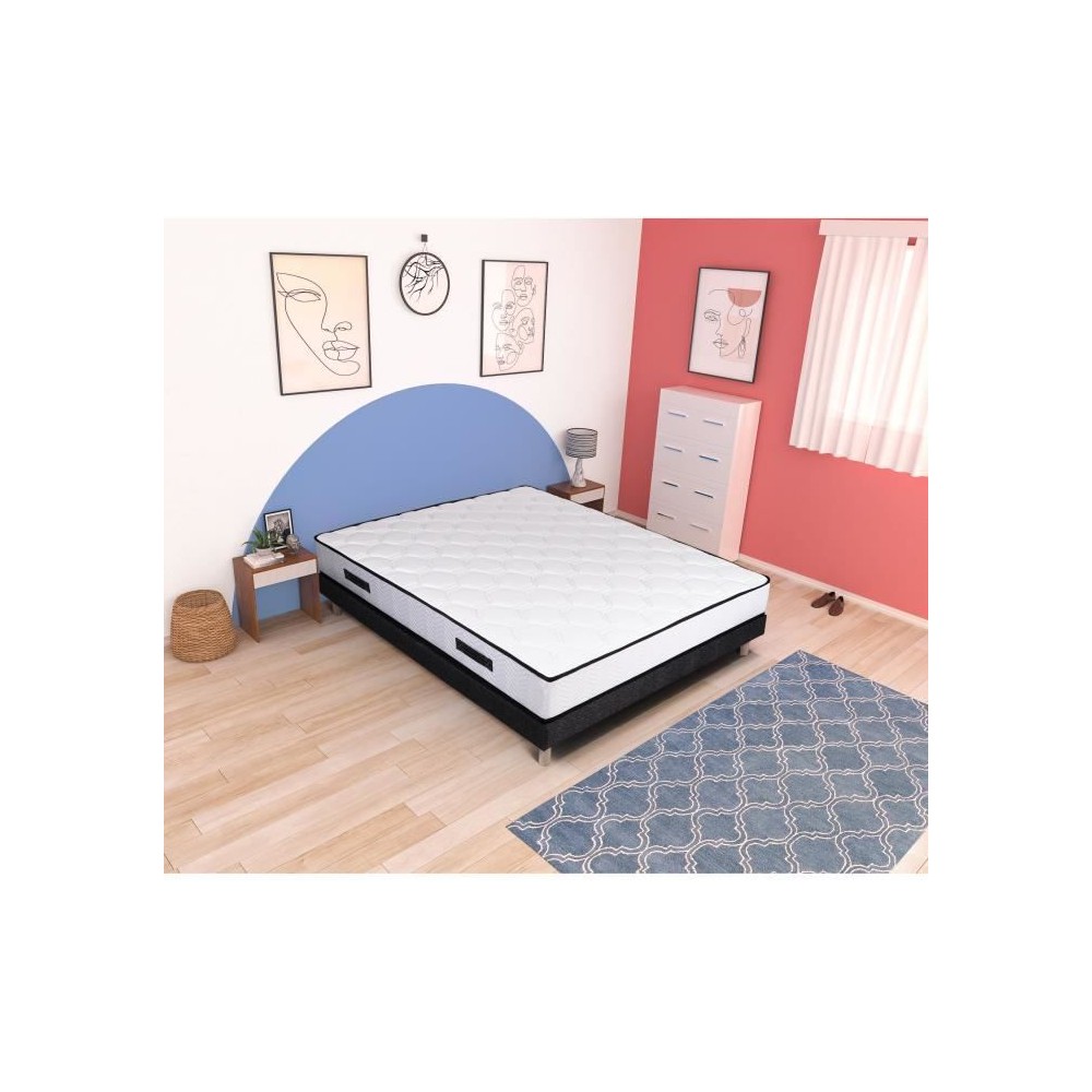 Ensemble sommier et matelas - PARIS - 140 x 190 - Ressorts - Sommier a lattes