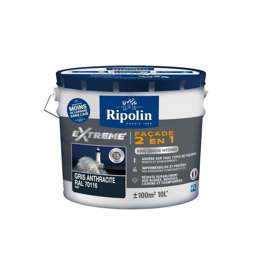 RIPOLIN Peinture Mat Façade 2 en 1, Avec Sous- Anthracite