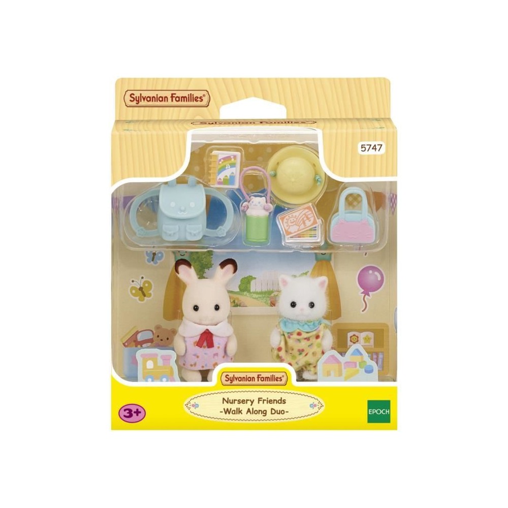 Le duo des bébés en promenade - SYLVANIAN FAMILIES - 5747 - Lapin Chocolat et Chat Persan avec accessoires