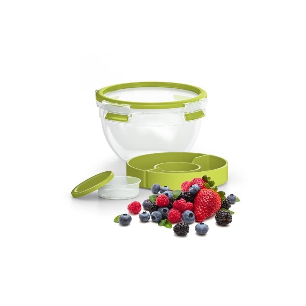 TEFAL Masterseal To Go Salad Box, Boîte alimentaire 1 L, 2 compartiments, 100% hermétique, Sans BPA, Garantie 30 ans K3100112