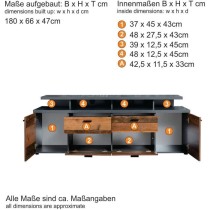 Meuble TV MOOD 2 portes et 2 tiroirs - Mélaminé bois vieilli et gris mat - L 180 x 47 x 66 cm