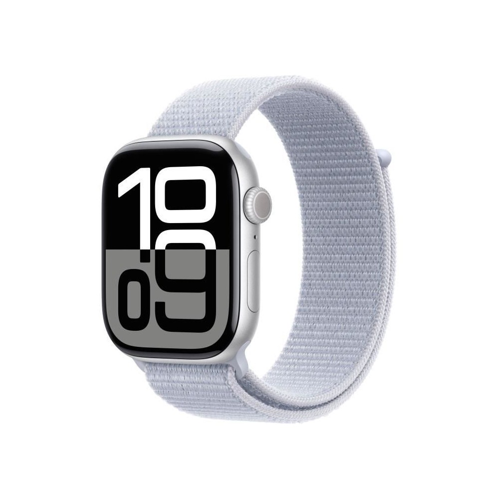 Apple Watch Series 10 GPS - 46mm - Boîtier Silver Aluminium - Bracelet Blue Cloud Sport Loop