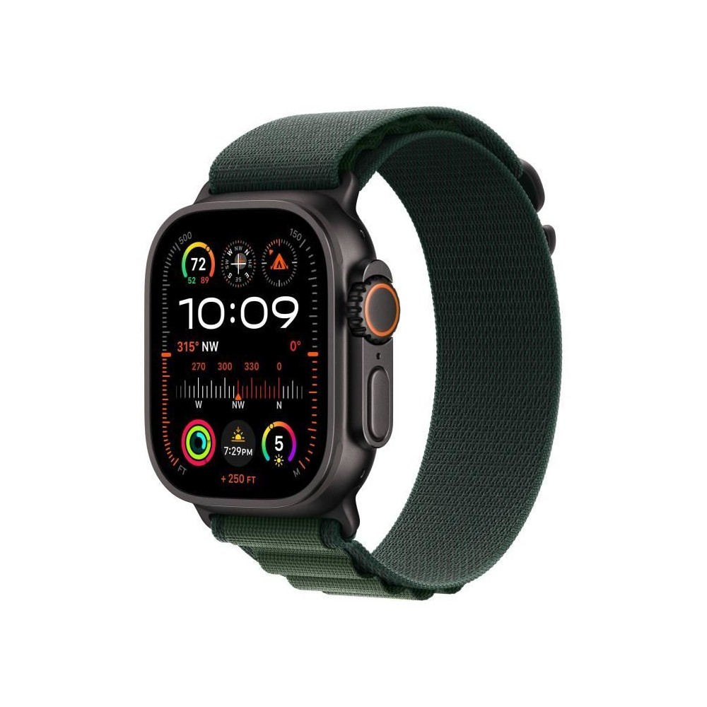 Apple Watch Ultra 2 GPS + Cellular - 49mm - Boîtier Black Titanium - Bracelet Dark Green Alpine Loop - Large